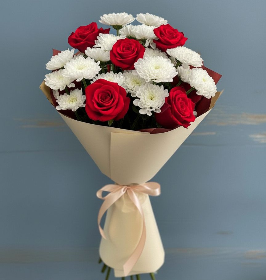 Букет цветов из: Розы и Хризантемы в Актюбинском