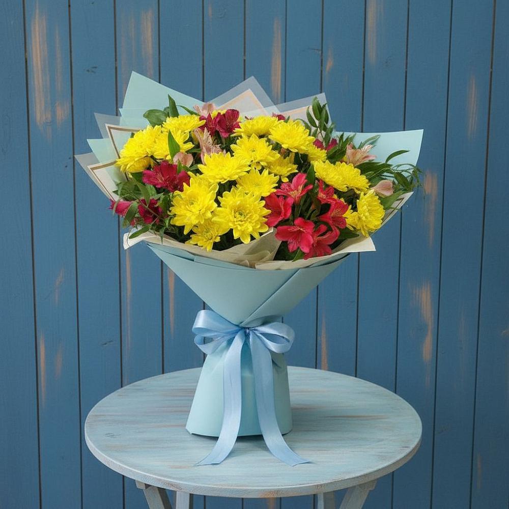 Букет цветов из: Альстромерии и Хризантемы в Актюбинском