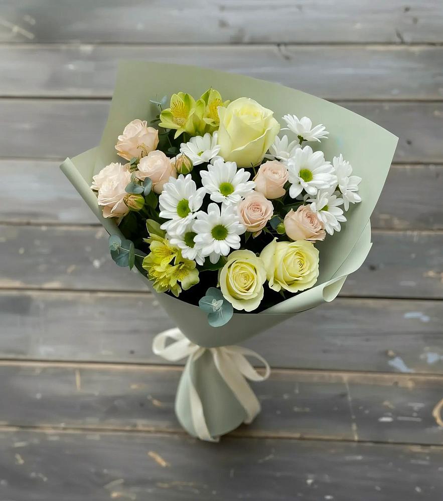 Букет цветов из: Альстромерии, Розы и Хризантемы в Актюбинском