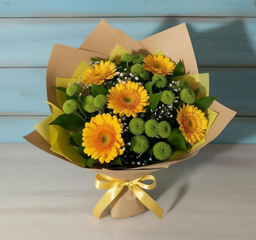 Букет цветов из: Герберы и Хризантемы в Актюбинском