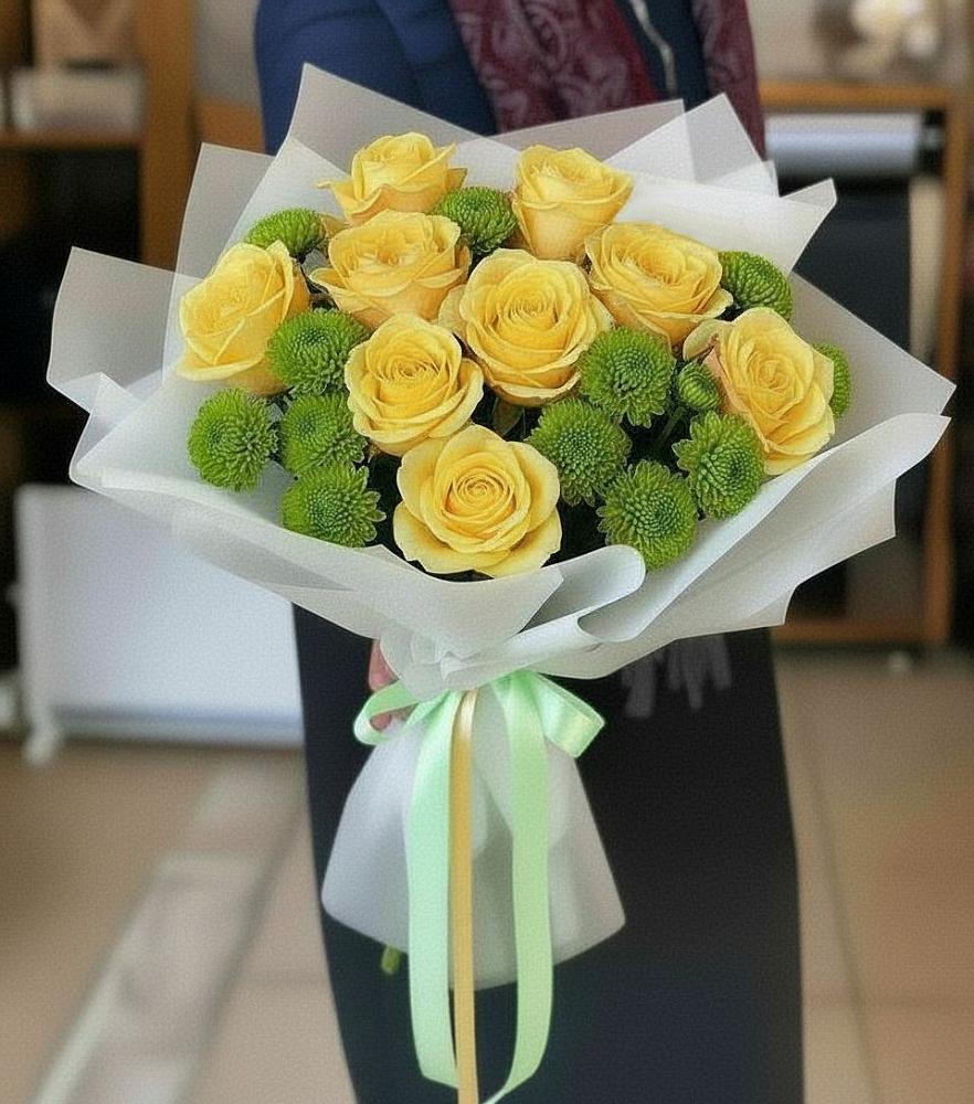Букет цветов из: Хризантемы и Розы в Актюбинском
