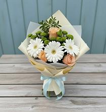 Букет цветов из:  Герберы, Розы и Хризантемы в Актюбинском