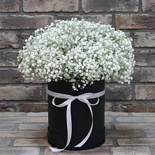 Цветочная композиция из Гипсофила в шляпной коробке в Актюбинском